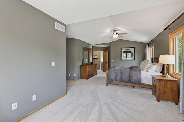 13836 Clare Downs Way, Rosemount, MN 55068 - bedroom featuring light colored carpet, vaulted ceiling, and a ceiling fan