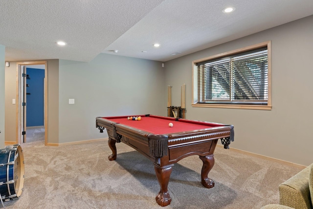 13836 Clare Downs Way, Rosemount, MN 55068 - playroom featuring carpet, a textured ceiling, pool table, and recessed lighting