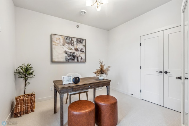 home office featuring light colored carpet