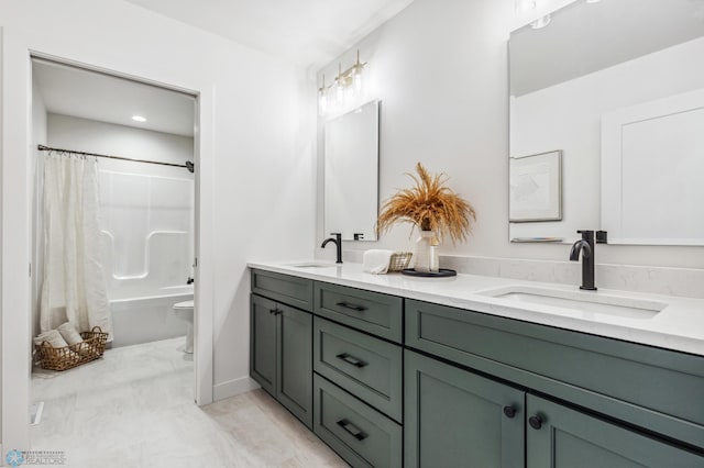 full bathroom featuring vanity, toilet, and shower / bath combo with shower curtain