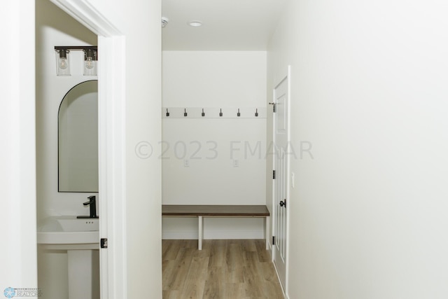 hallway featuring light hardwood / wood-style flooring and sink