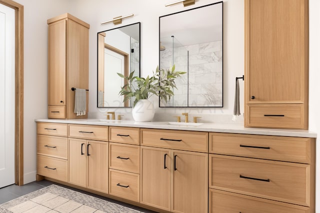 bathroom featuring vanity and walk in shower