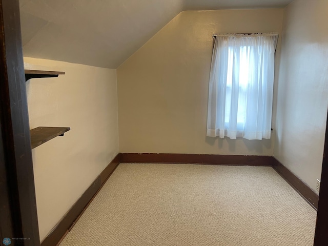 additional living space with lofted ceiling and carpet flooring