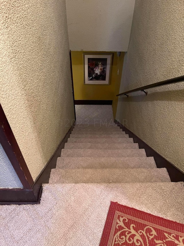 stairs with dark colored carpet