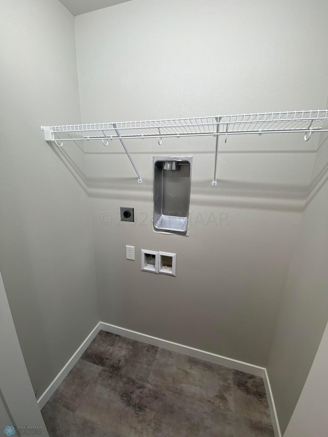 clothes washing area featuring hookup for an electric dryer and hookup for a washing machine