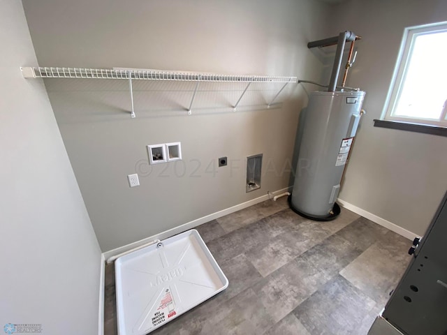 washroom with hookup for an electric dryer, washer hookup, and water heater