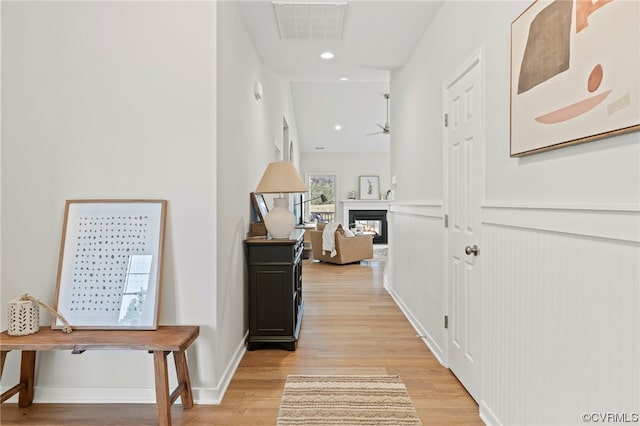 hall featuring light wood-type flooring