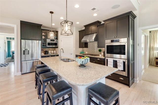 15913 Maclear Dr, Midlothian, VA 23112 - kitchen featuring stainless steel appliances, under cabinet range hood, a sink, light wood finished floors, and recessed lighting