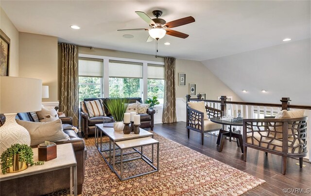 15913 Maclear Dr, Midlothian, VA 23112 - living area with a ceiling fan, recessed lighting, and dark wood-type flooring