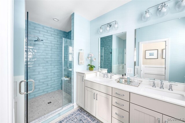 15913 Maclear Dr, Midlothian, VA 23112 - bathroom featuring a shower stall and double vanity