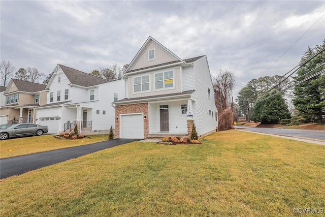 front facade featuring a garage and a front yard