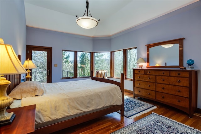 bedroom with dark hardwood / wood-style floors