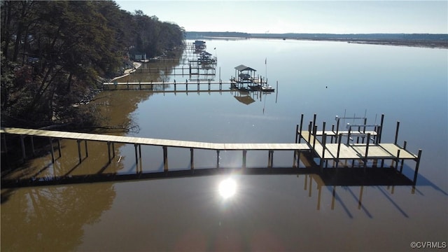 dock area with a water view