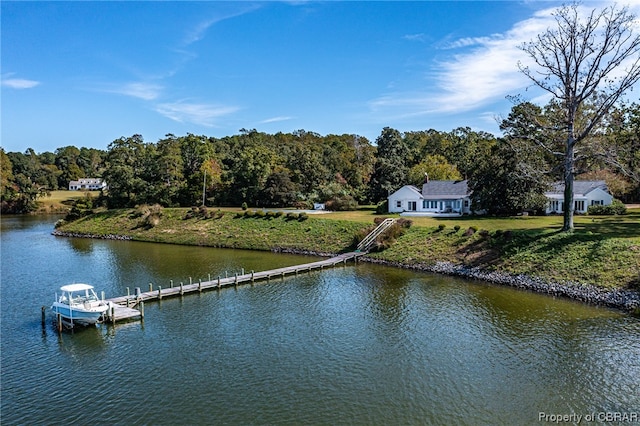 view of water feature with a boat dock