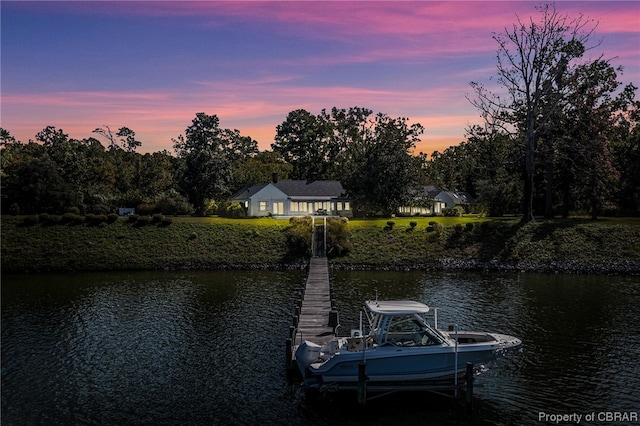 view of dock featuring a water view