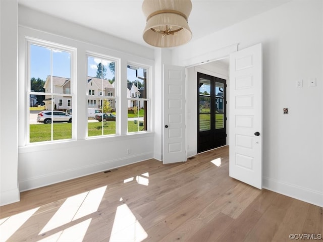 empty room featuring a healthy amount of sunlight and light hardwood / wood-style flooring