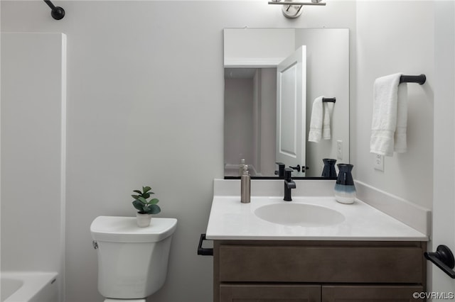 full bathroom featuring vanity, shower / washtub combination, and toilet