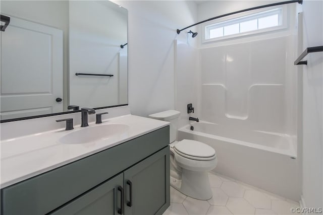 full bathroom featuring tile patterned floors, vanity, shower / bath combination, and toilet