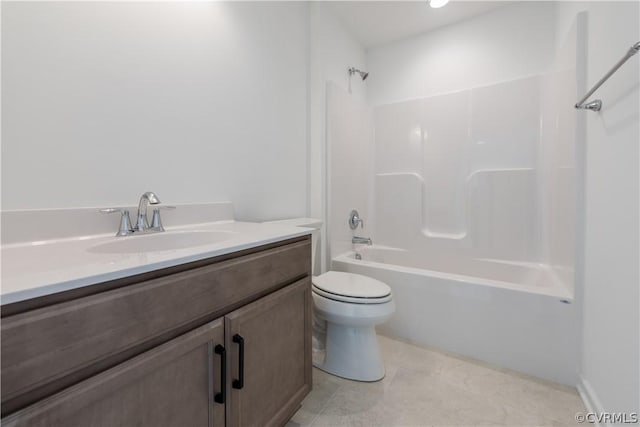 full bathroom with tile patterned flooring, vanity, shower / bath combination, and toilet