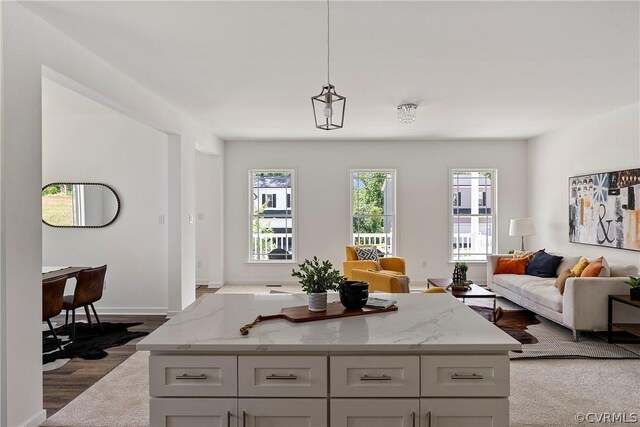 living room with dark wood-type flooring