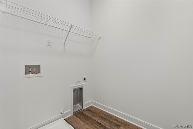 laundry room with electric dryer hookup, hardwood / wood-style floors, and hookup for a washing machine