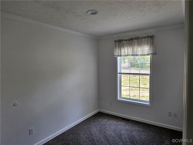 710 Wesley St, Petersburg, VA 23803 - empty room with dark carpet, a textured ceiling, crown molding, visible vents, and baseboards