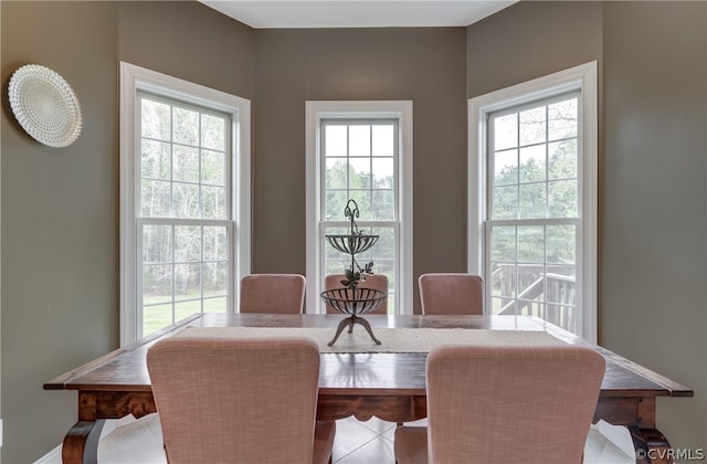 tiled dining area with a wealth of natural light