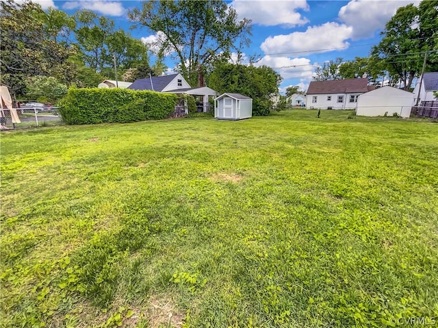 view of yard featuring a shed