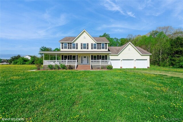 view of front of house with a front yard and covered porch