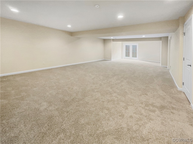 interior space featuring light colored carpet