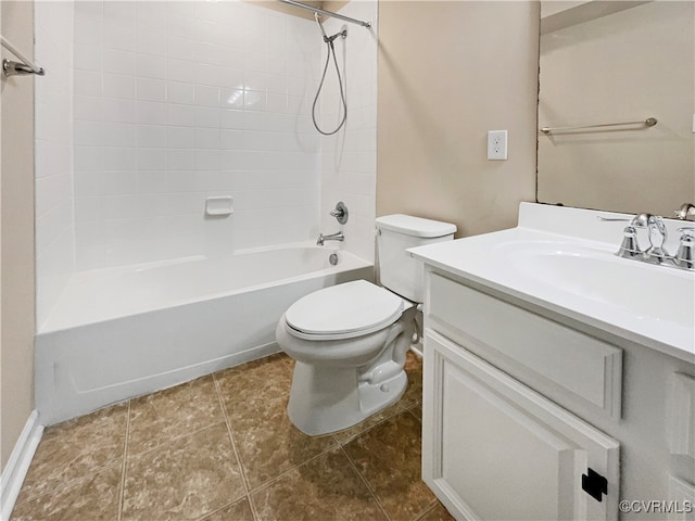 full bathroom with shower / washtub combination, vanity, toilet, and tile patterned floors