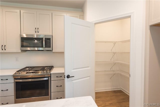 kitchen featuring stainless steel appliances and hardwood / wood-style flooring