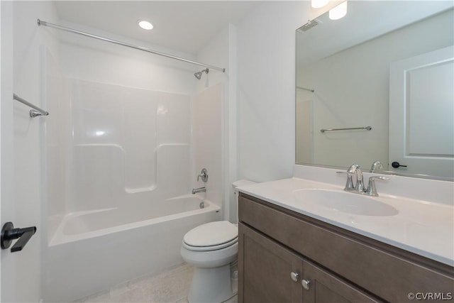 full bathroom with tub / shower combination, toilet, and vanity