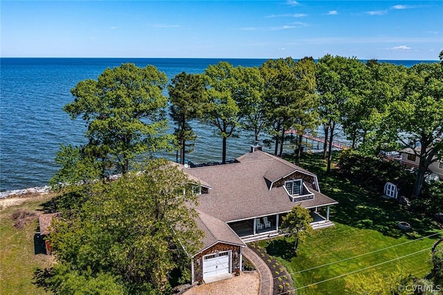 aerial view with a water view