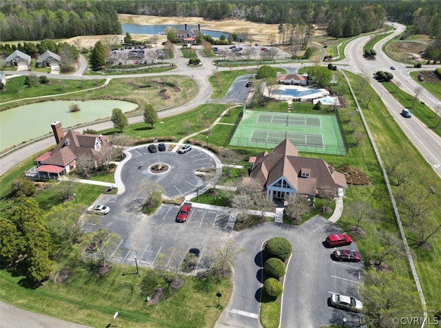 bird's eye view featuring a water view