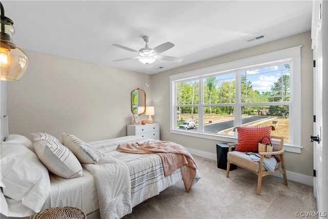 bedroom with carpet flooring and ceiling fan