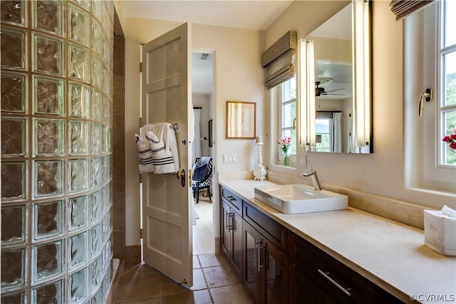 4578 Ruth Rd, Madison, VA 22727 - bathroom featuring vanity, ceiling fan, and walk in shower