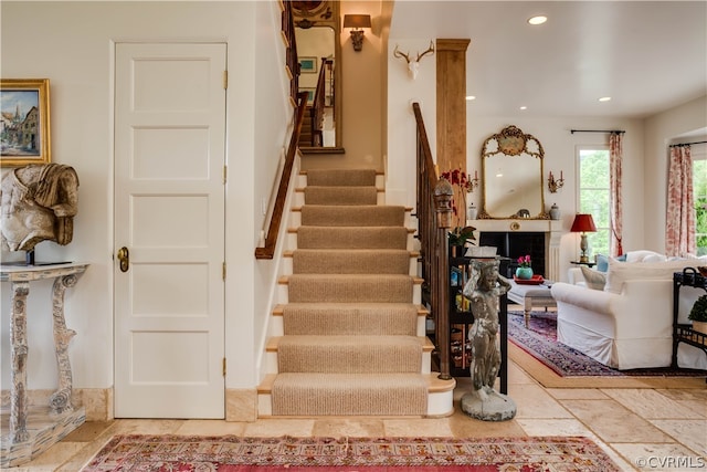 staircase featuring tile flooring