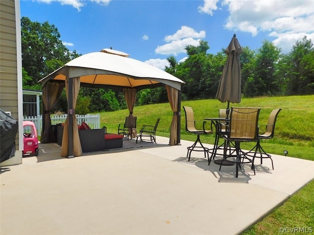 view of terrace with a gazebo