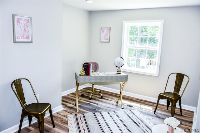 home office with wood-type flooring