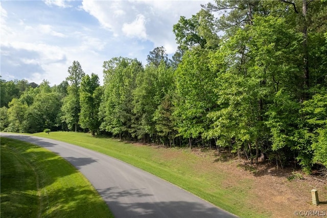 view of street with a wooded view