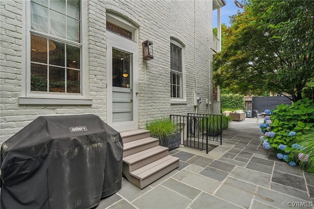 view of patio / terrace featuring a grill