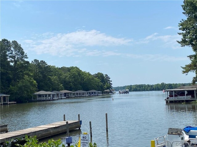 view of dock with a water view