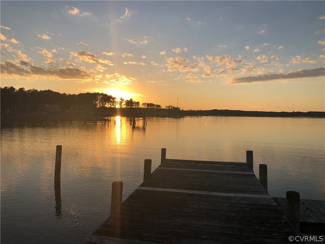 view of dock with a water view