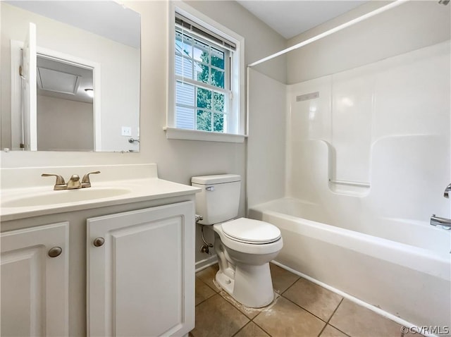 full bathroom with tile patterned flooring, vanity, shower / bathtub combination, and toilet