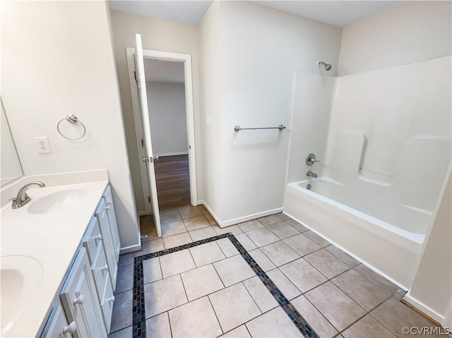 bathroom featuring tile patterned flooring, vanity, and bathing tub / shower combination