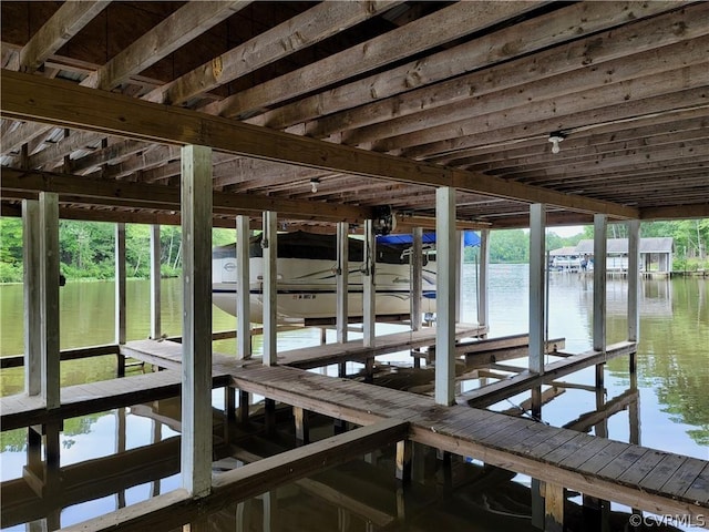 view of dock with a water view