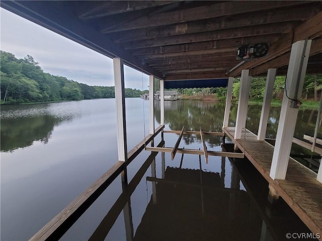 view of dock with a water view