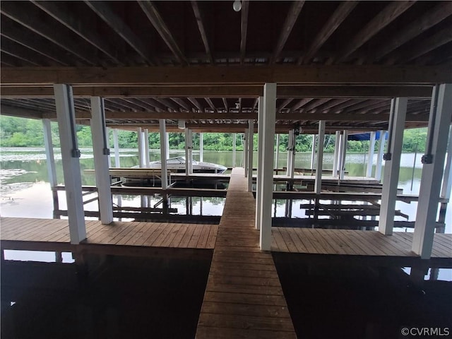 dock area with a water view