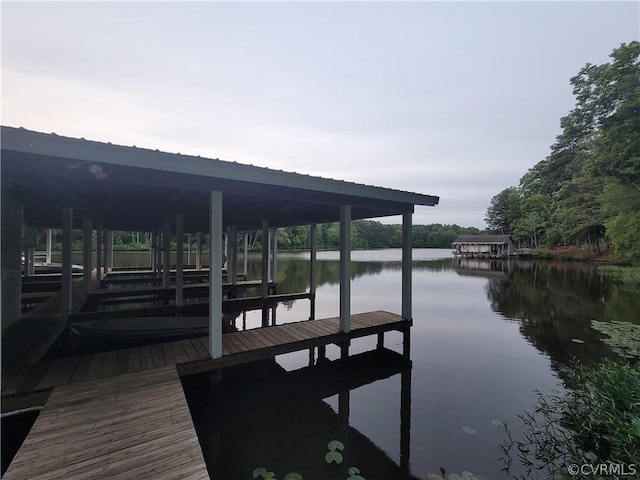 view of dock with a water view